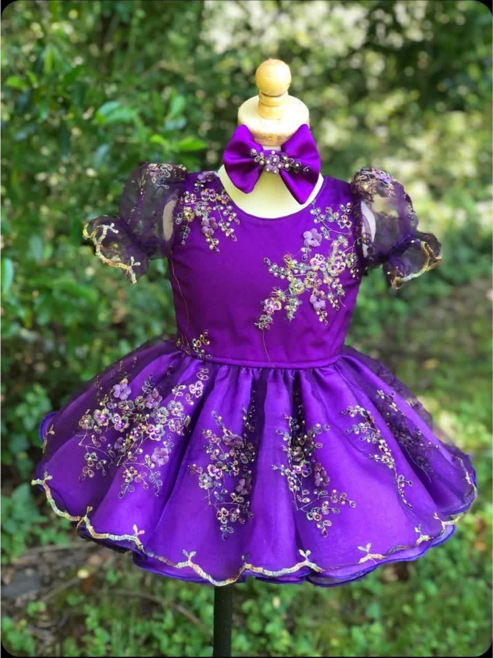 Custom Elegant Purple Floral Party Dress for Girls